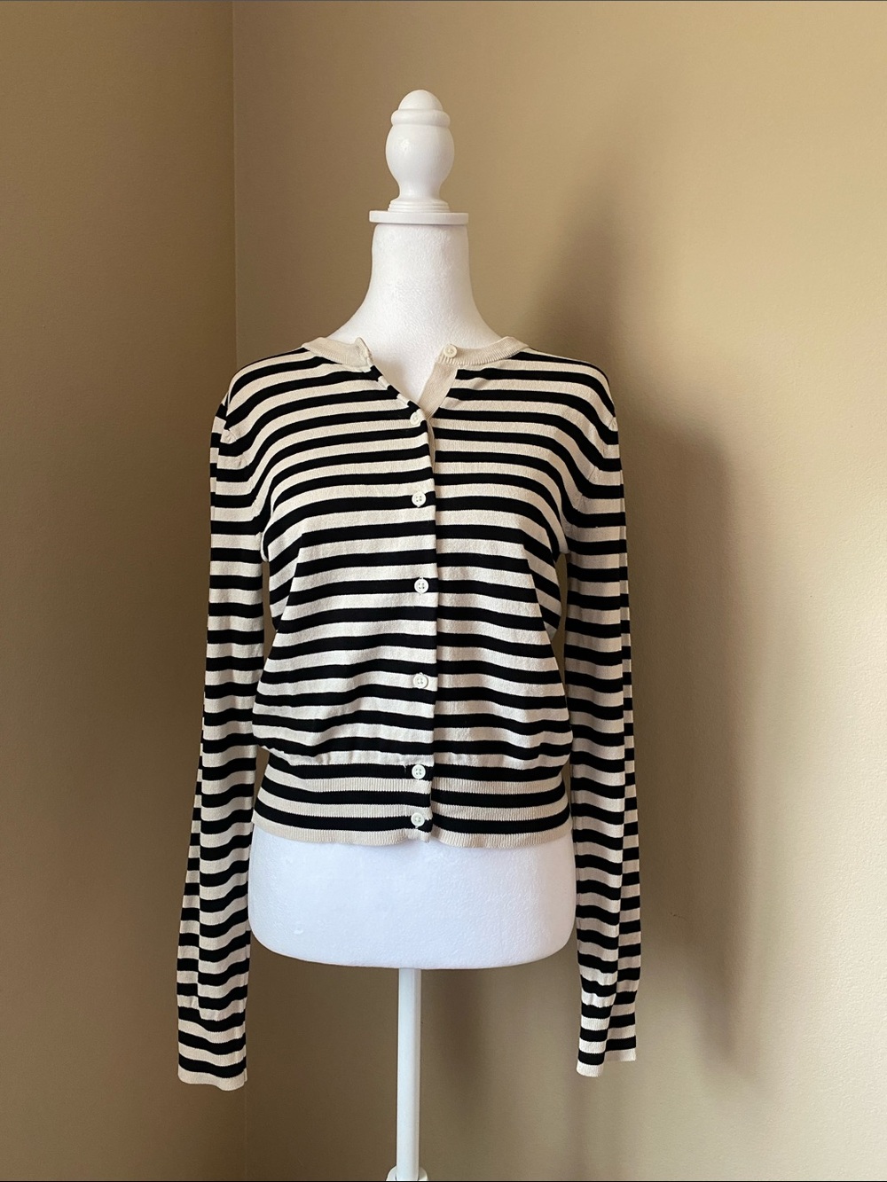 H&M Black Cream Stripped Button Down Cardigan Small
